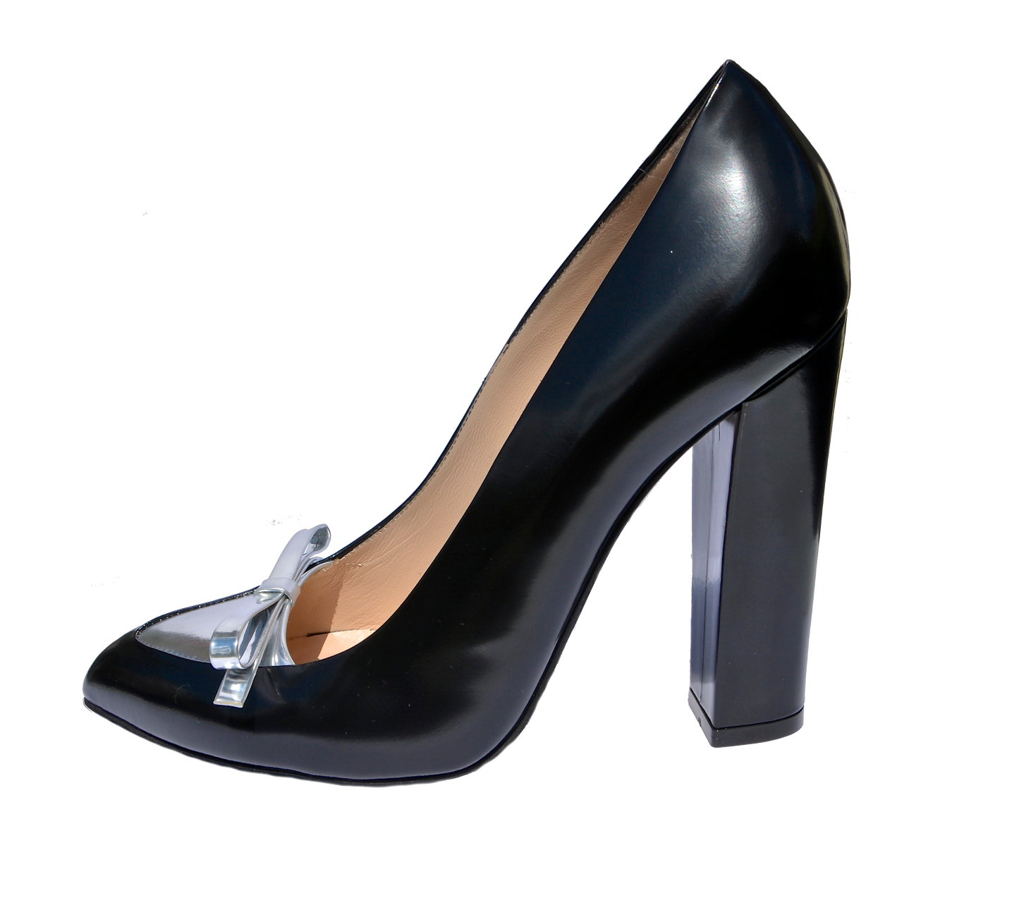 Numeroventuno Pumps in schwarz und silber mit Blockabsatz