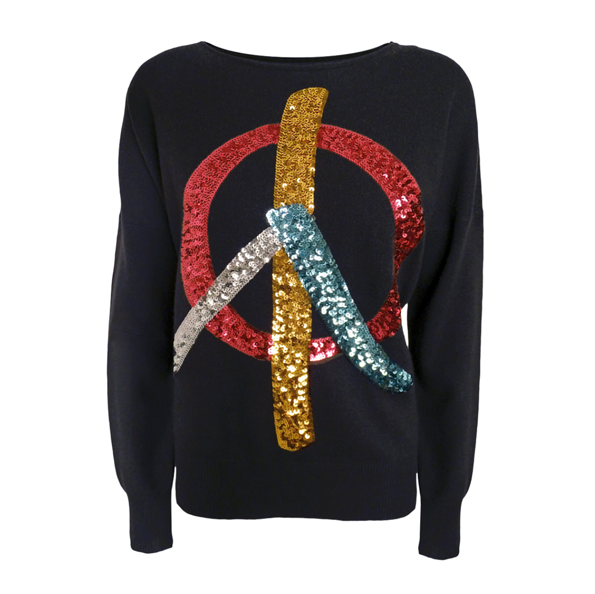 Miss Goodlife Peace Pailletten Pullover Langarm